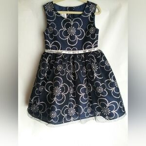 Elegant Navy Kids Dress with Floral Design